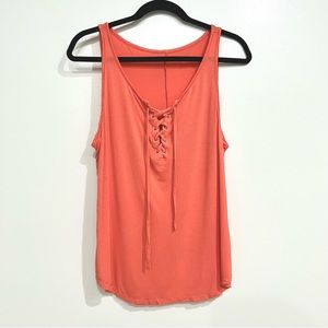 Coral Lace Up Front Tank